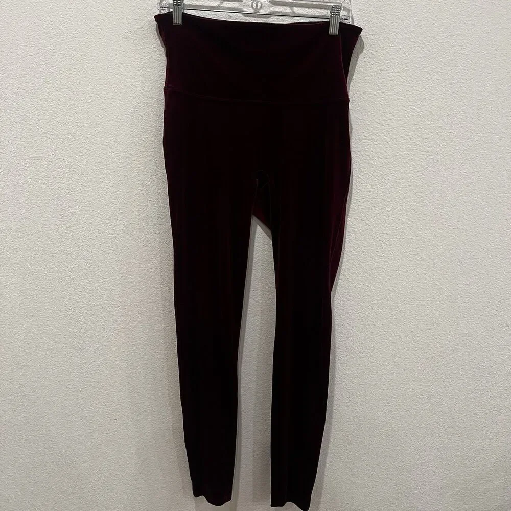 Spanx Womens Leggings Velvet High Waist Ankle Rich Burgundy Red Size Xl Holidays - Picture 2 of 11